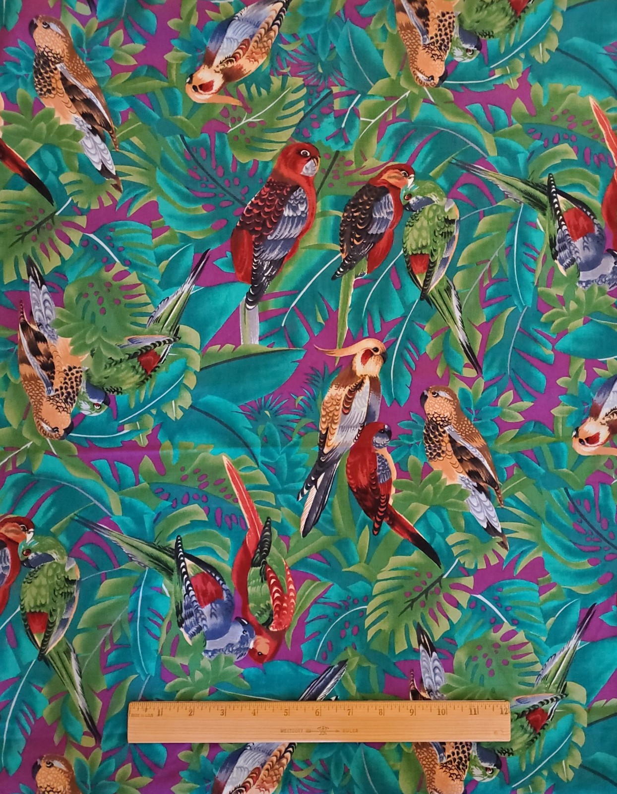 Tropical Bird Jungle Colorful Cotton Fabric Palm Trees 2+ Yards Unbranded