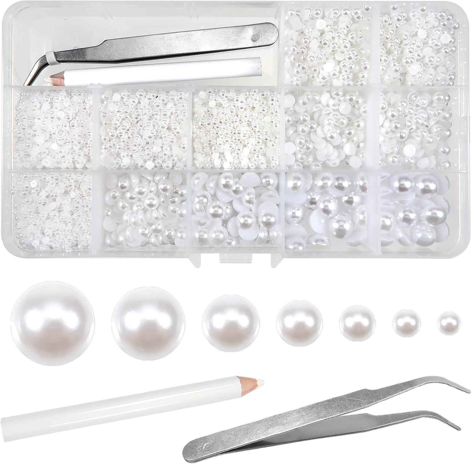 13000Pcs White Flat Back Pearl Beads Half round Imitation Pearls 2Mm to 10Mm Ass