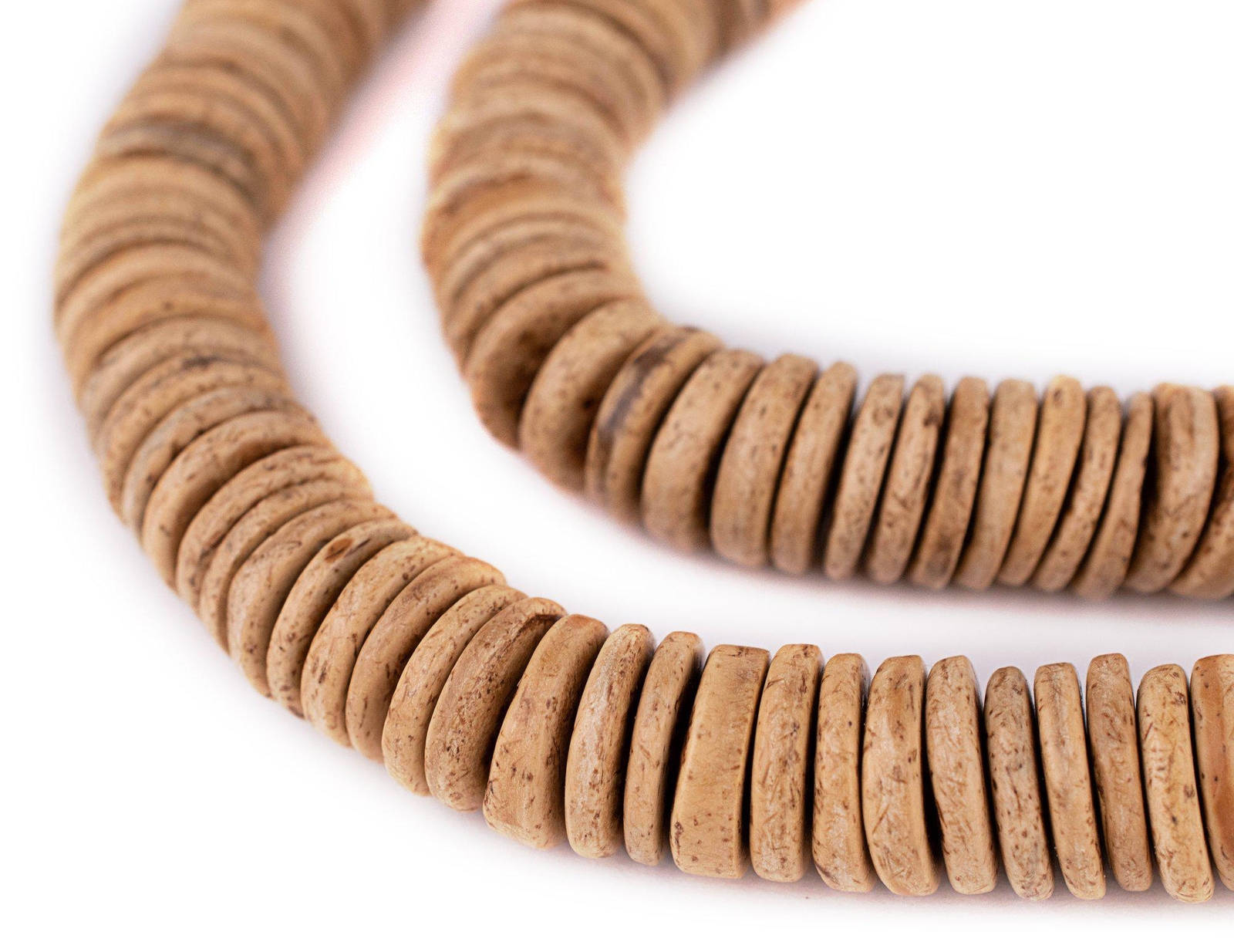 Cream Disk Coconut Shell Beads 15mm Brown Wood 16 Inch Strand