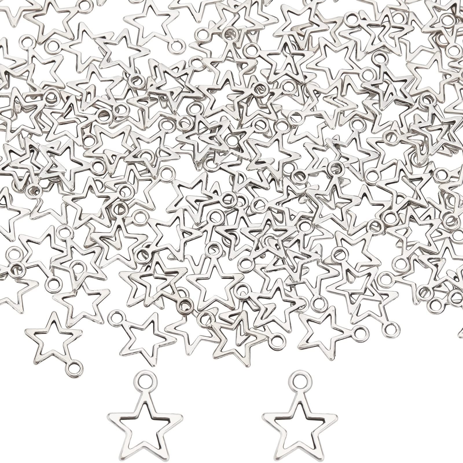 SUNNYCLUE 1 Box 150Pcs 0.57 x 0.47 x 0.04 inches, 150pcs Alloy Star Charms