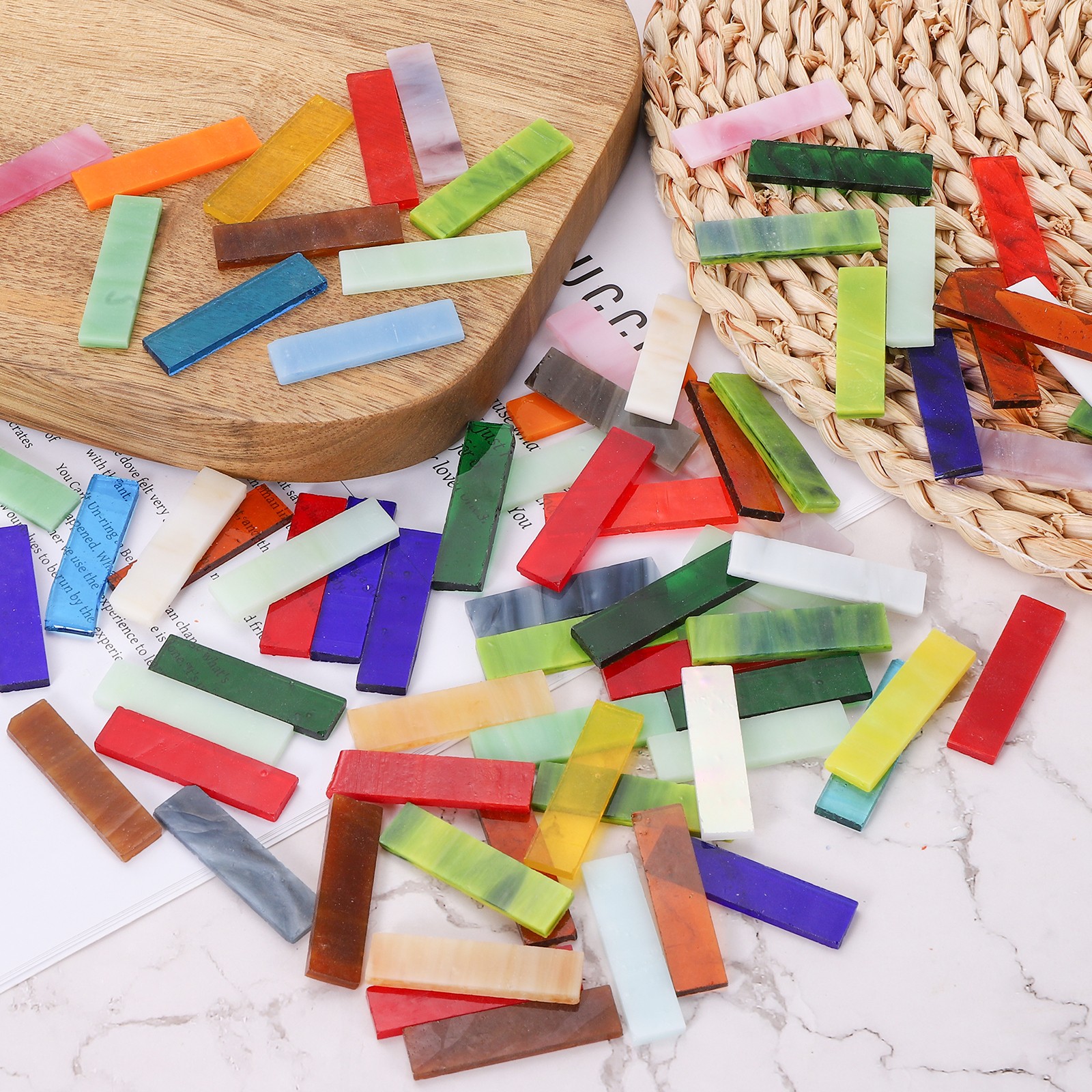 Stained Glass Strip, Iridescent Khaki Mosaic Tiles 100g/3.53 oz