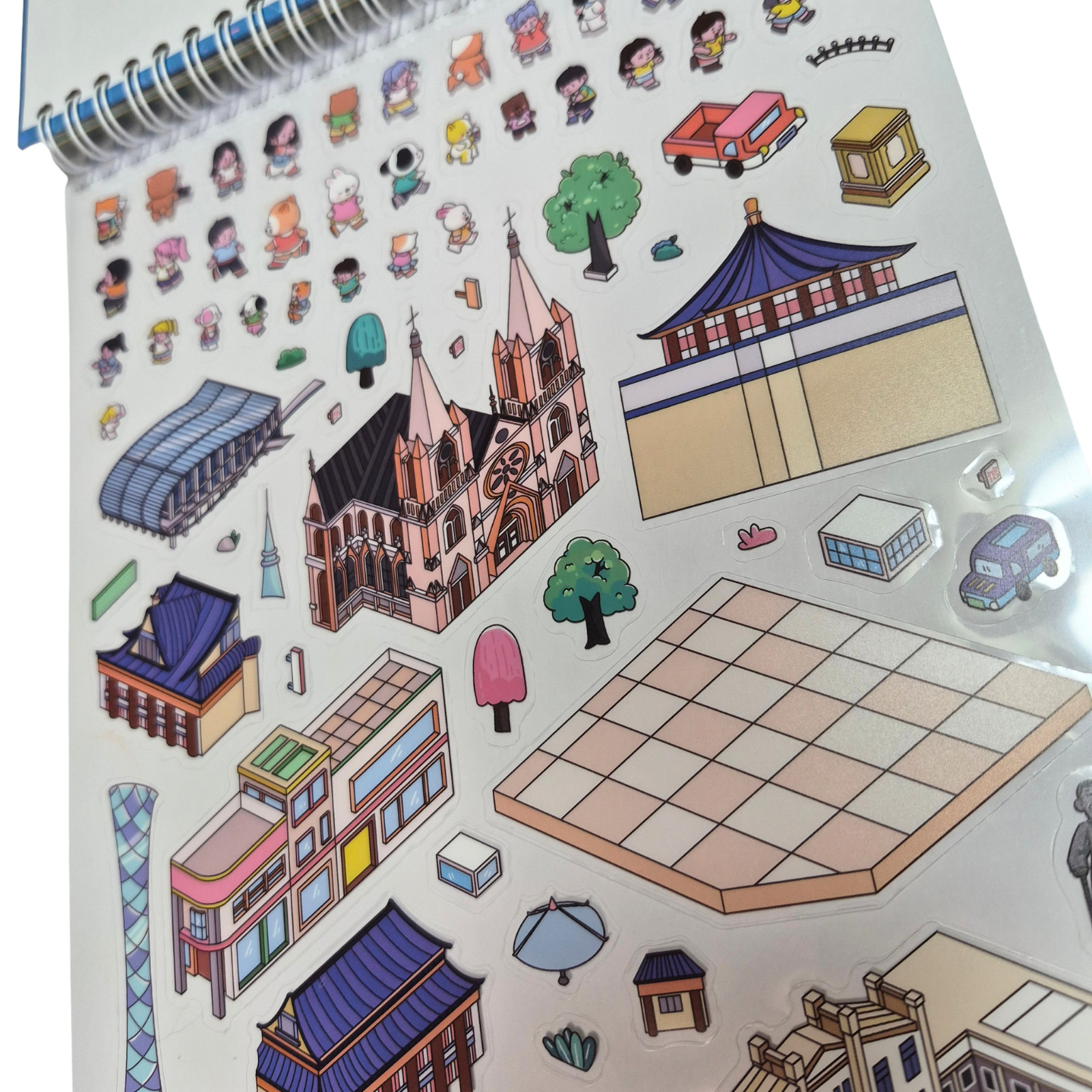 DIY Blue Dream Town Scene Creator Sticker Book Craft Kit Reusable 3D Scenes