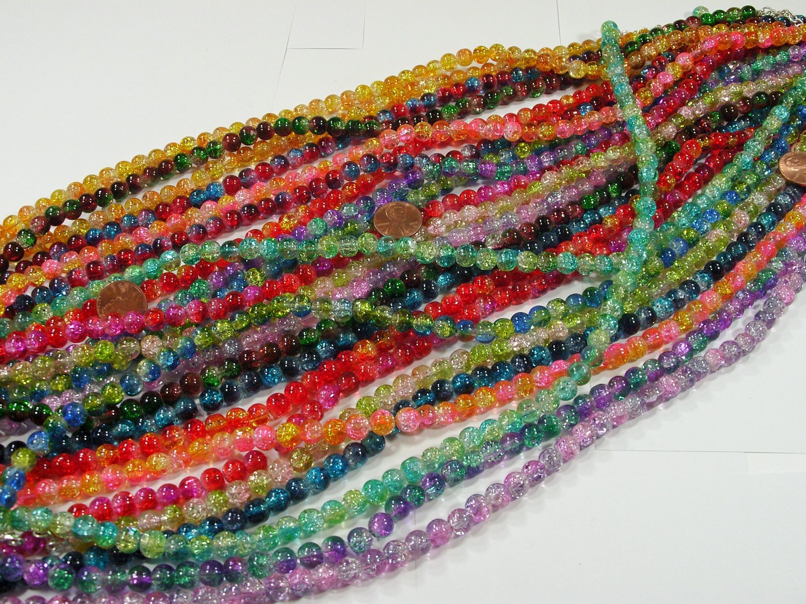 20 Strands 18″ (8mm) Assorted Colors 2 Tone Crackle Glass Beads Bulk Lot (HA-54)
