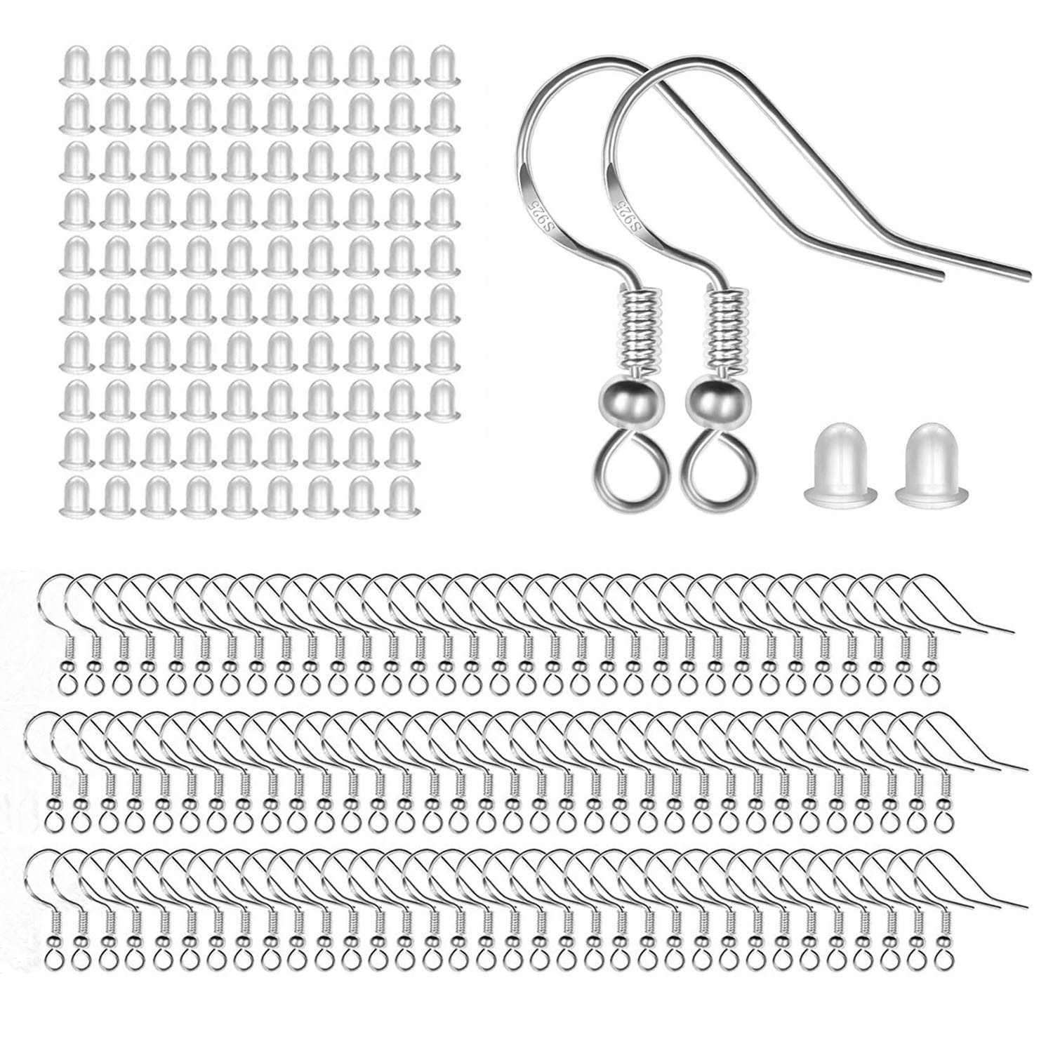100 PCS / 50 Pairs 925 Sterling Silver Earring Hooks, Hook Ear Wires with 100…