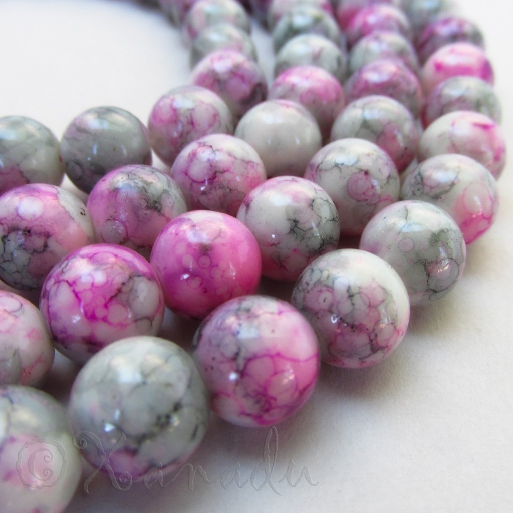 Pink Black Gray Spots Wholesale 10mm Round Glass Beads G0096 – 50, 100 or 200PCs