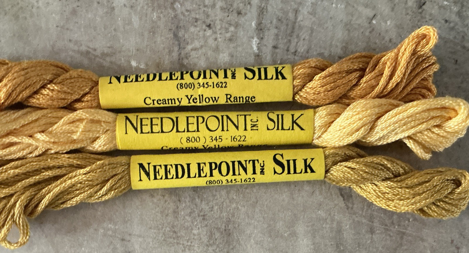 Creamy Yellow Needlepoint Inc Silk 3 Skeins 8‑Ply Stranded Embroidery Thread NIS