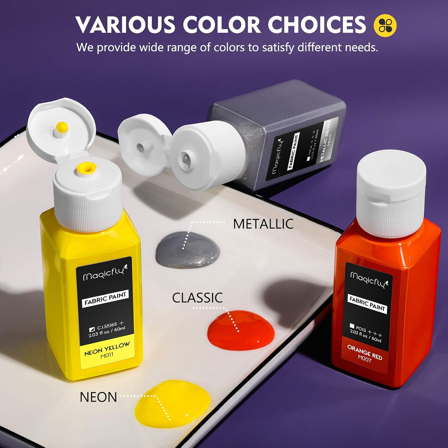 Magicfly Permanent Soft Fabric Paint Set for Clothes 14 Colors 60ML Textile T-Sh