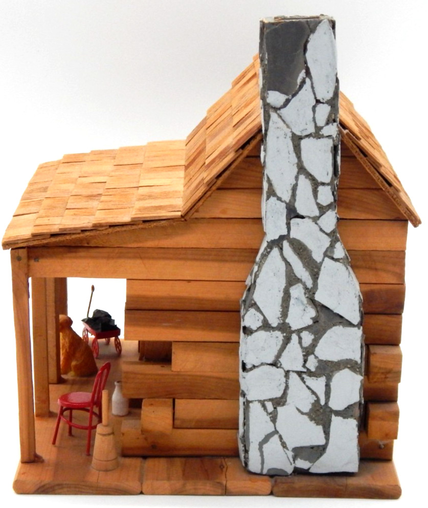Vintage Folk Art Wood Cabin Miniature 1999 Signed Artisan Handmade Made in USA