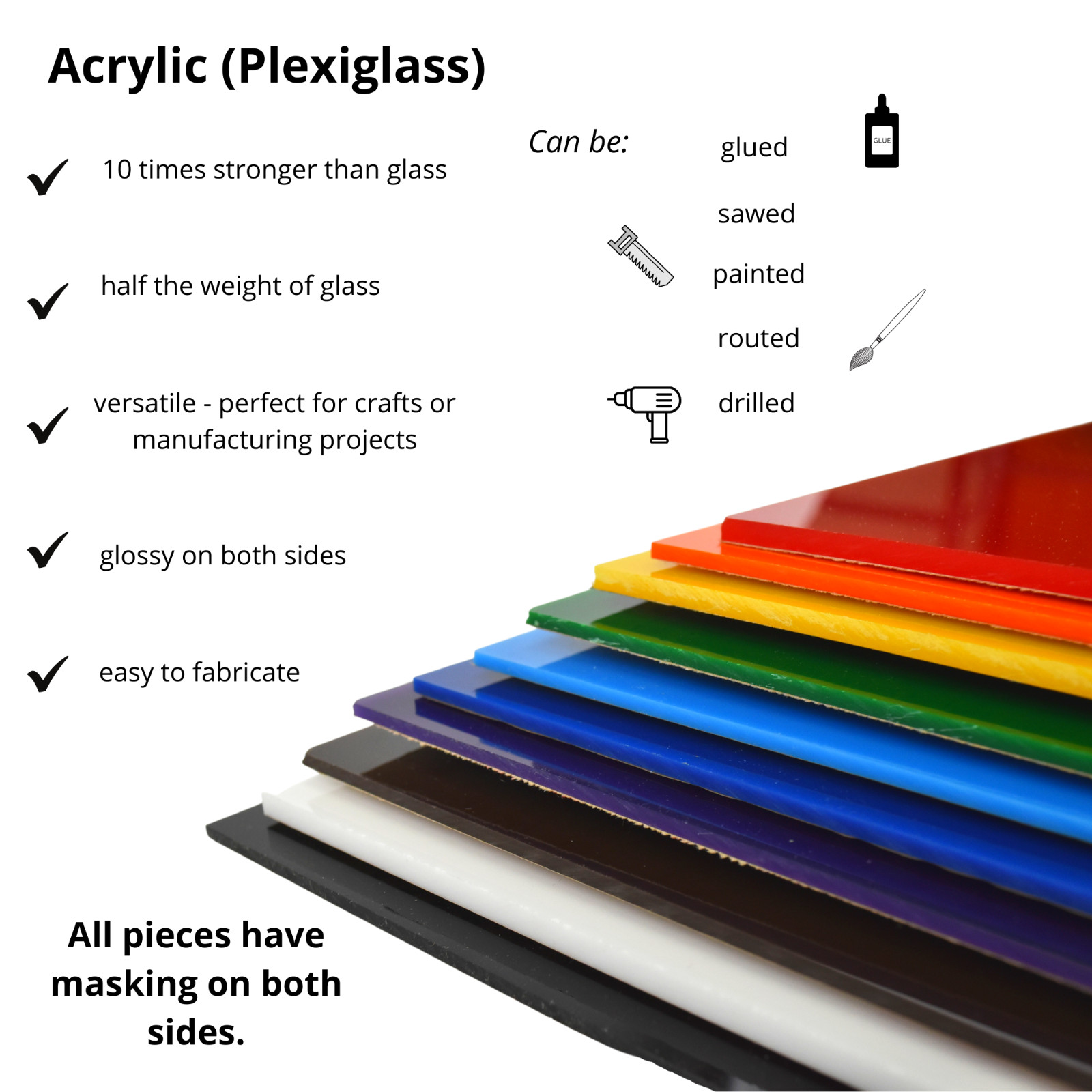 1/8″ Solid Colored Acrylic Plexiglass Plastic Sheet, Choose Size and Color