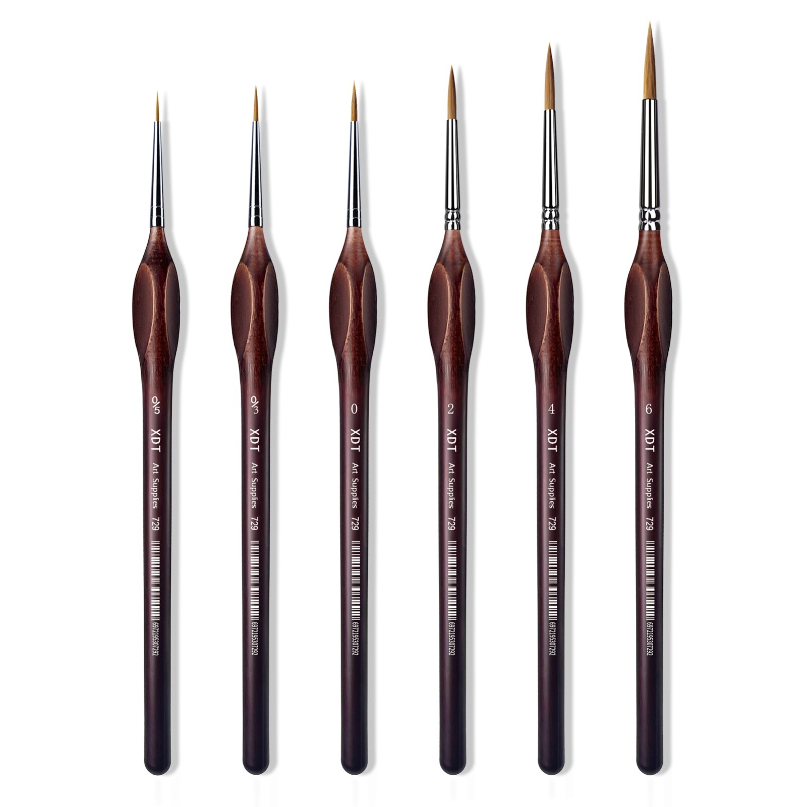 XDT#729-1 Micro Fine Tip Art Brush Set 6Pc #5/0#3/0#0#2#4#6 Nail Model Craft
