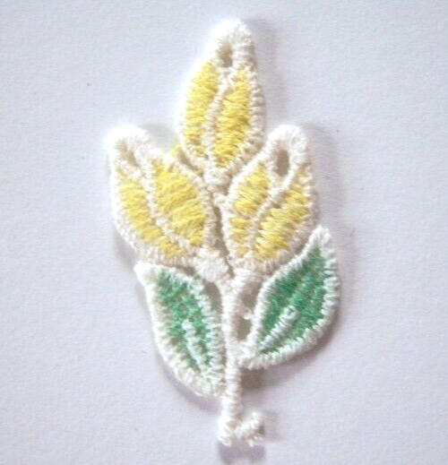 12 Vintage Yellow/Green Embroidered Cotton 7/8″ x 1 3/4″ Sew/Glue Applique EJ-69