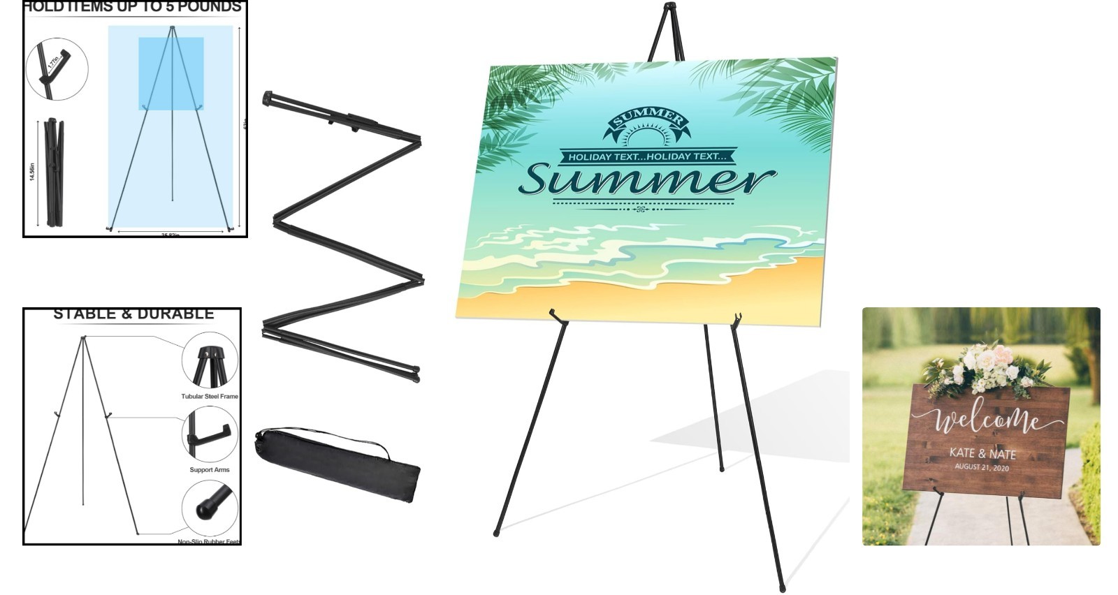 Sturdy 63” Portable Easel with Non-Slip Feet – For All Your Display Needs