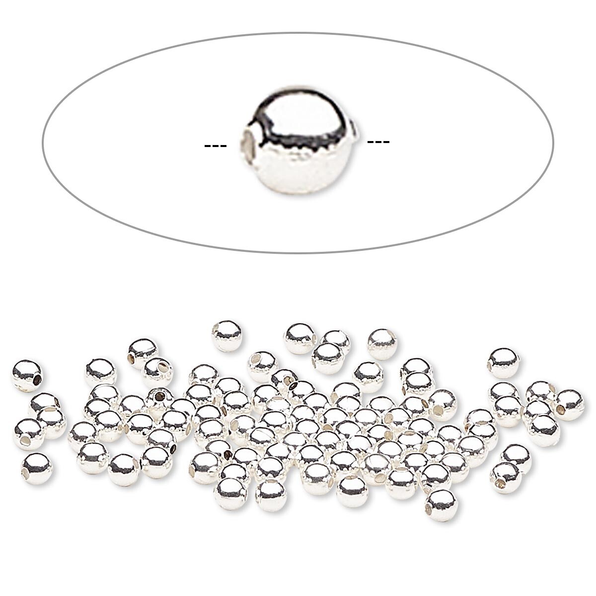 Bead, 500 Silver Plated Steel Small 2.5mm Round Beads with 0.7mm Hole