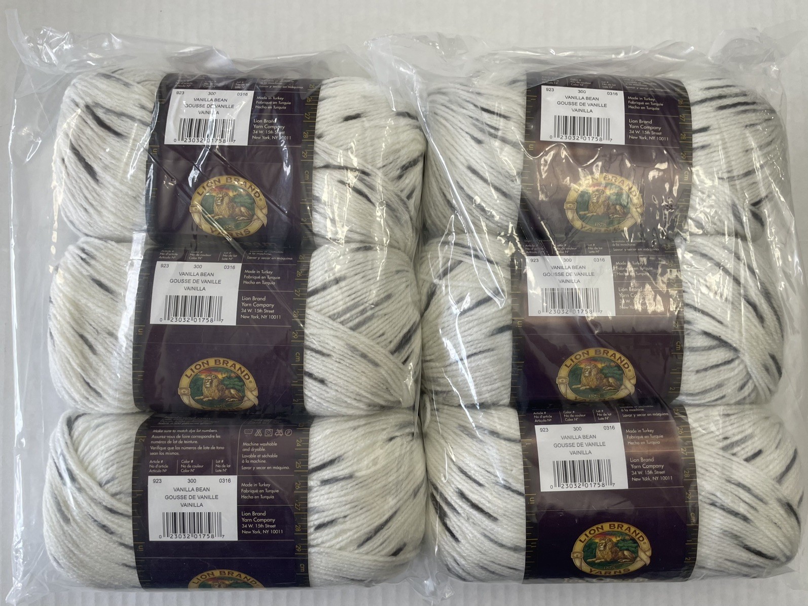 Lion Brand Ice Cream Sprinkles/Lot of 6 Skeins- #300 Vanilla Bean-Same Lot#, NIB