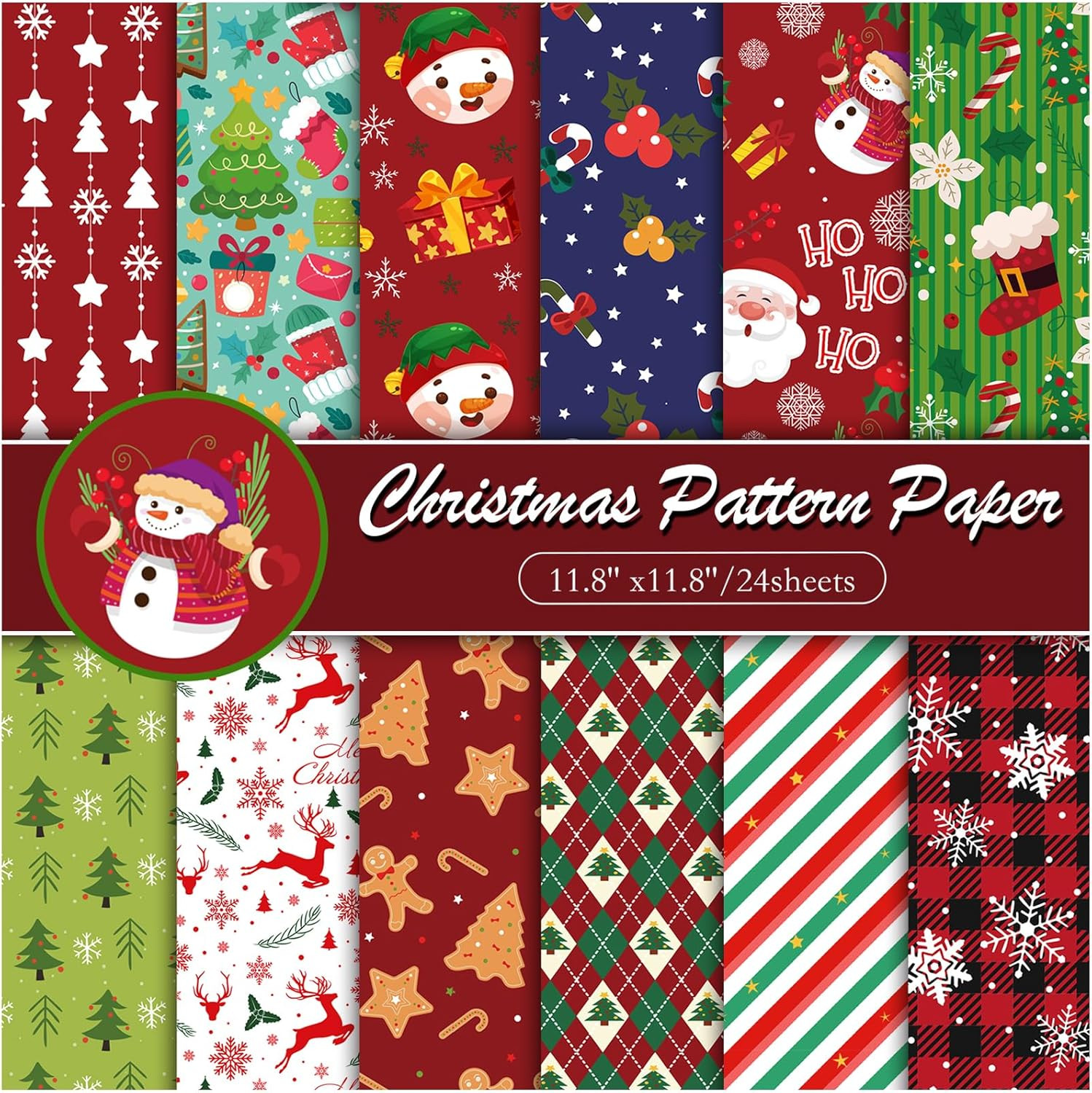 24 Sheets Christmas Scrapbook Paper 12X12 Double Sided Pattern Paper