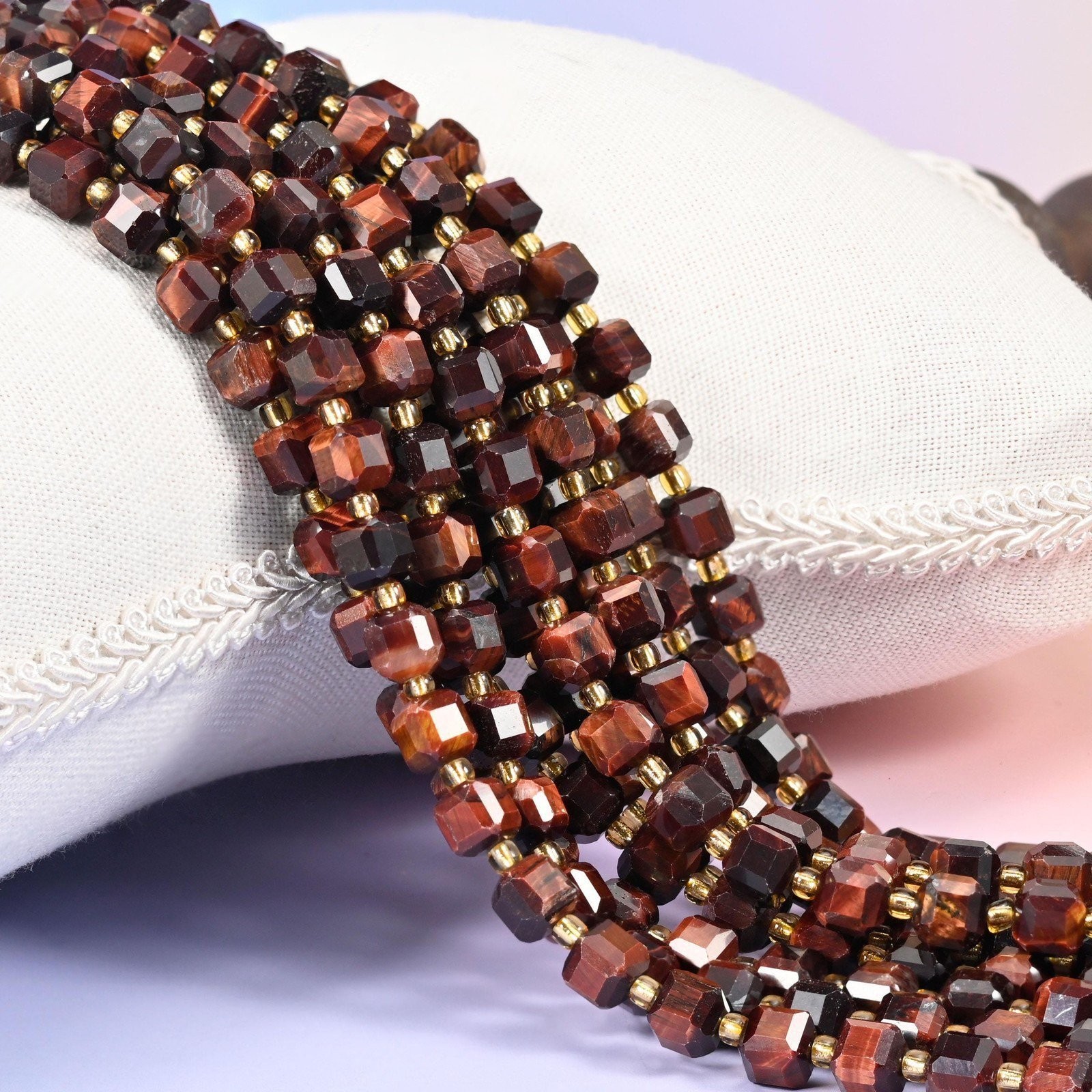 Red Tiger Eye Faceted Cube Beads: Size 6mm 8mm, Jewelry Making, 15 inch Strand