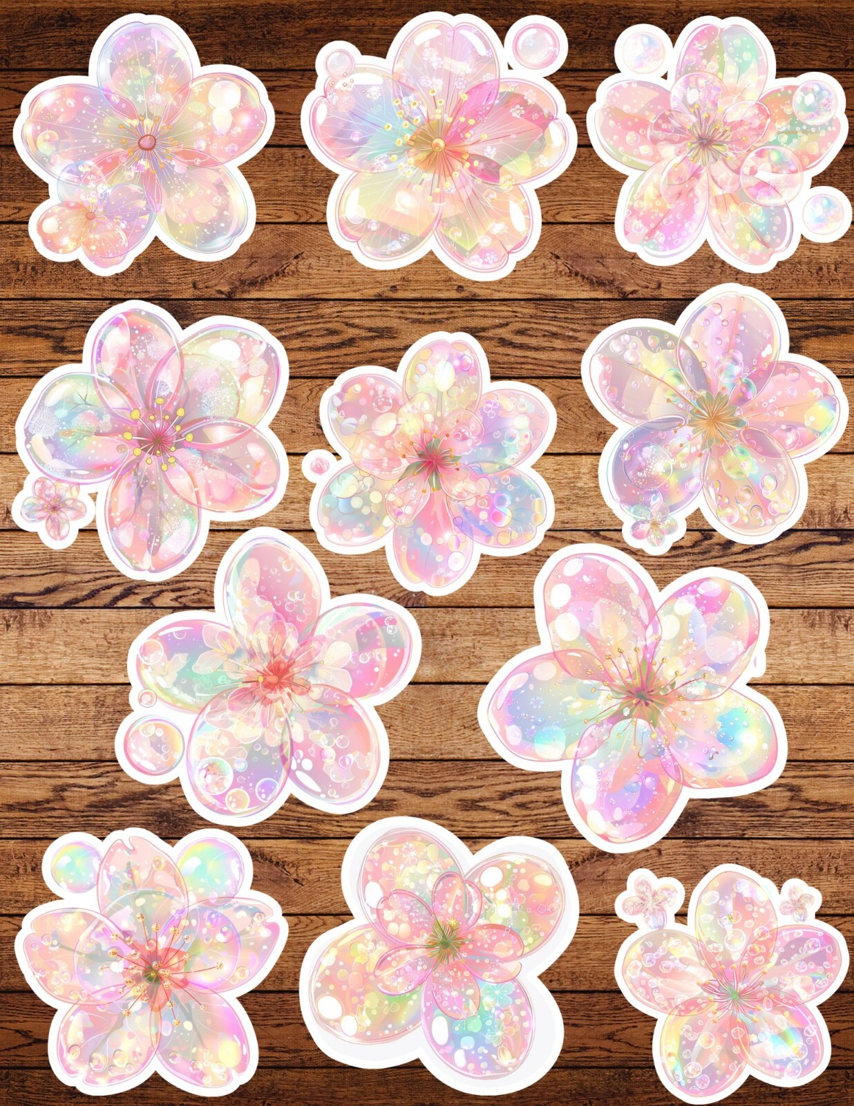 Iridescent Flower Die Cut Vinyl Stickers Set Scrapbooking Laptop WaterBottle