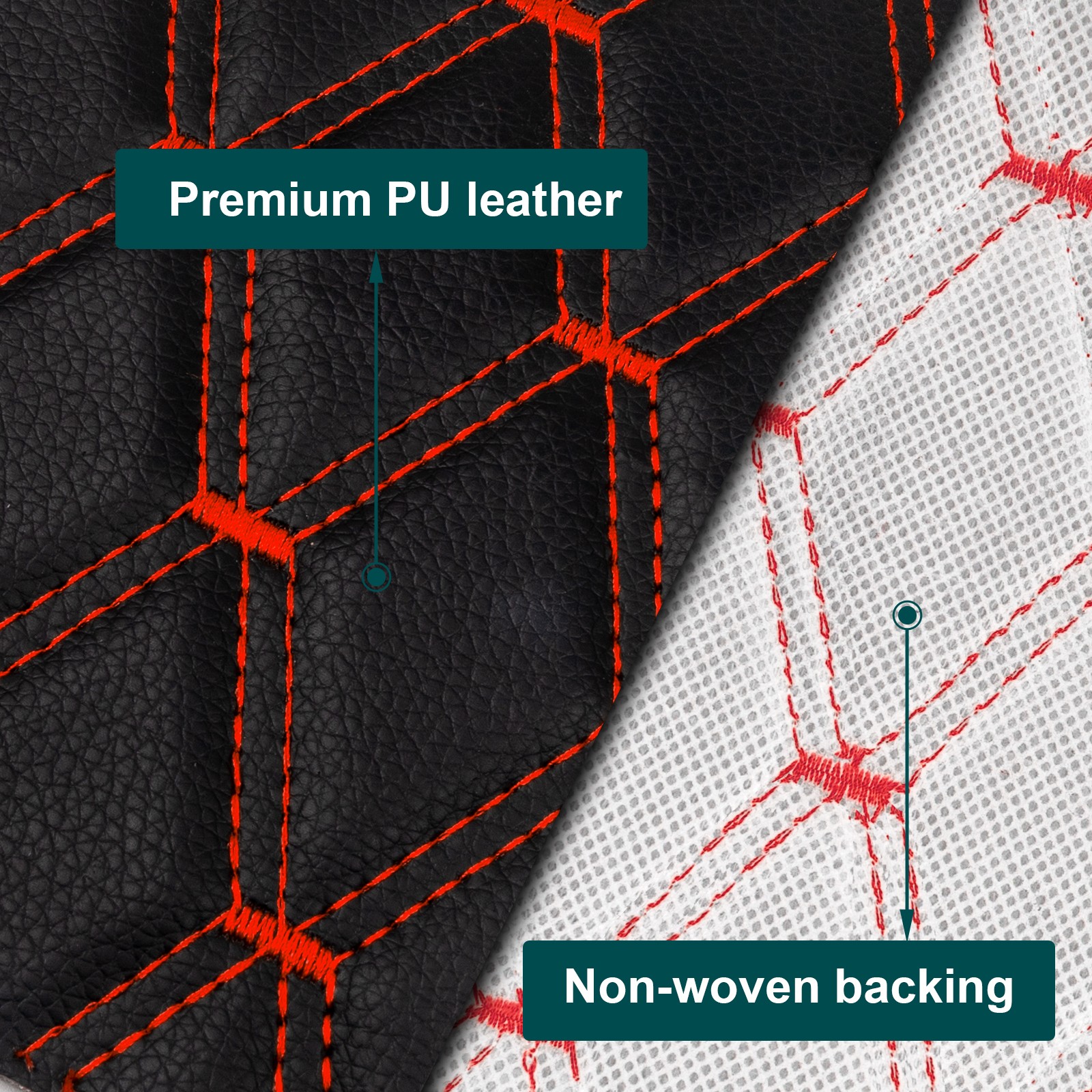 63″ Quilted PU Leather Fabric Diamond Red Stitch Car Upholstery Material DIY