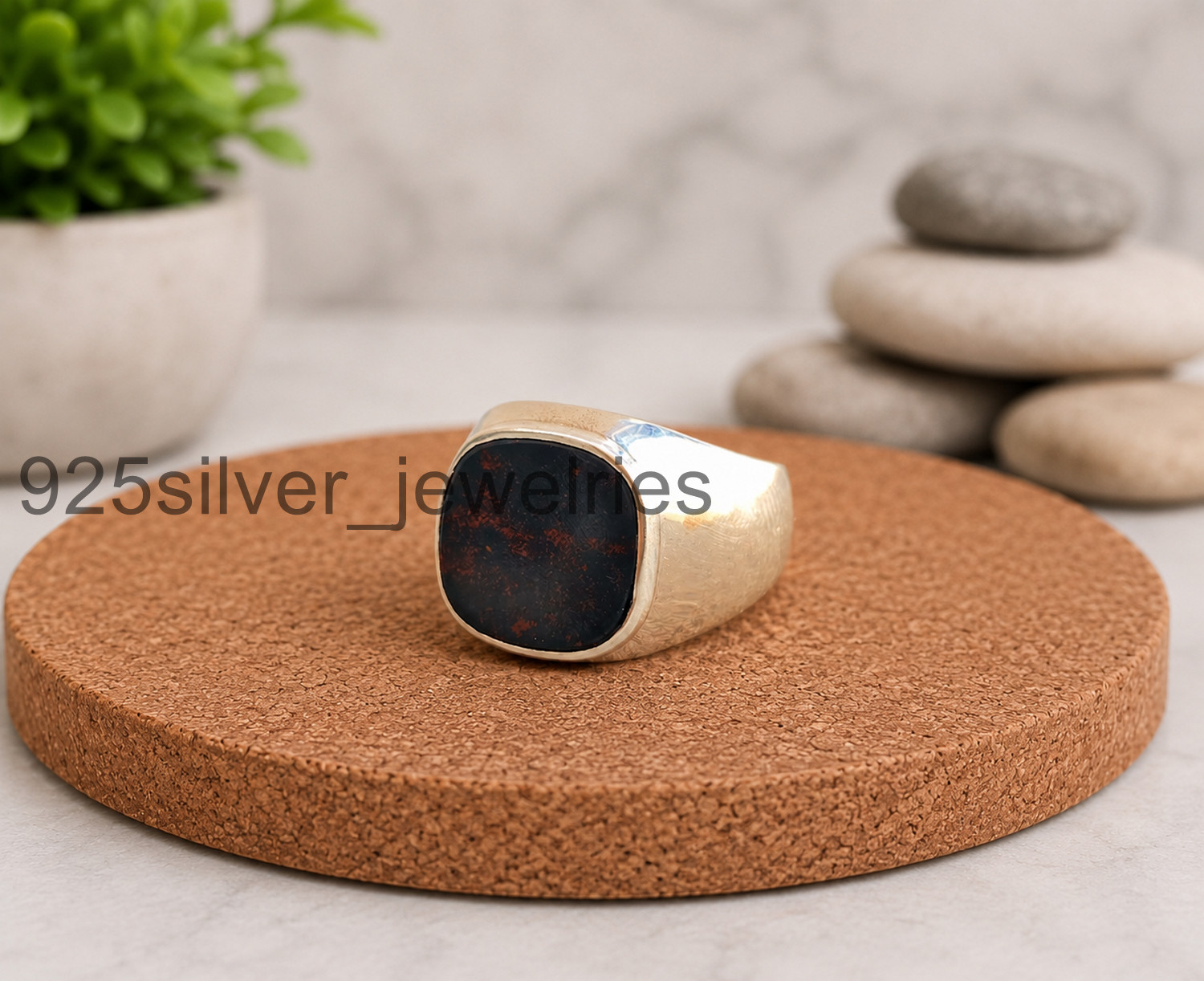 Handmade Bloodstone Signet Ring 925 Silver Gemstone Statement Jewelry K#003