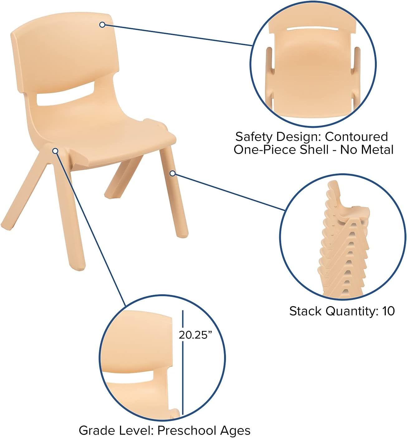 Emmy 24″x48″ Adjustable Activity Table Set with 4 Chairs – Natural Plastic