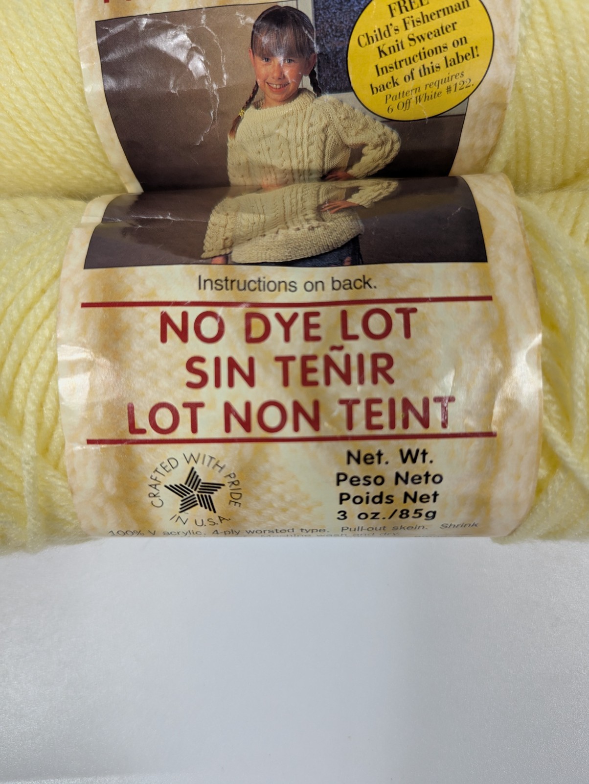 Vtg Pop’N Yarn Acrylic Yarn Skeins A3-107 Pastel Yellow No Dye Lot Worsted 85g