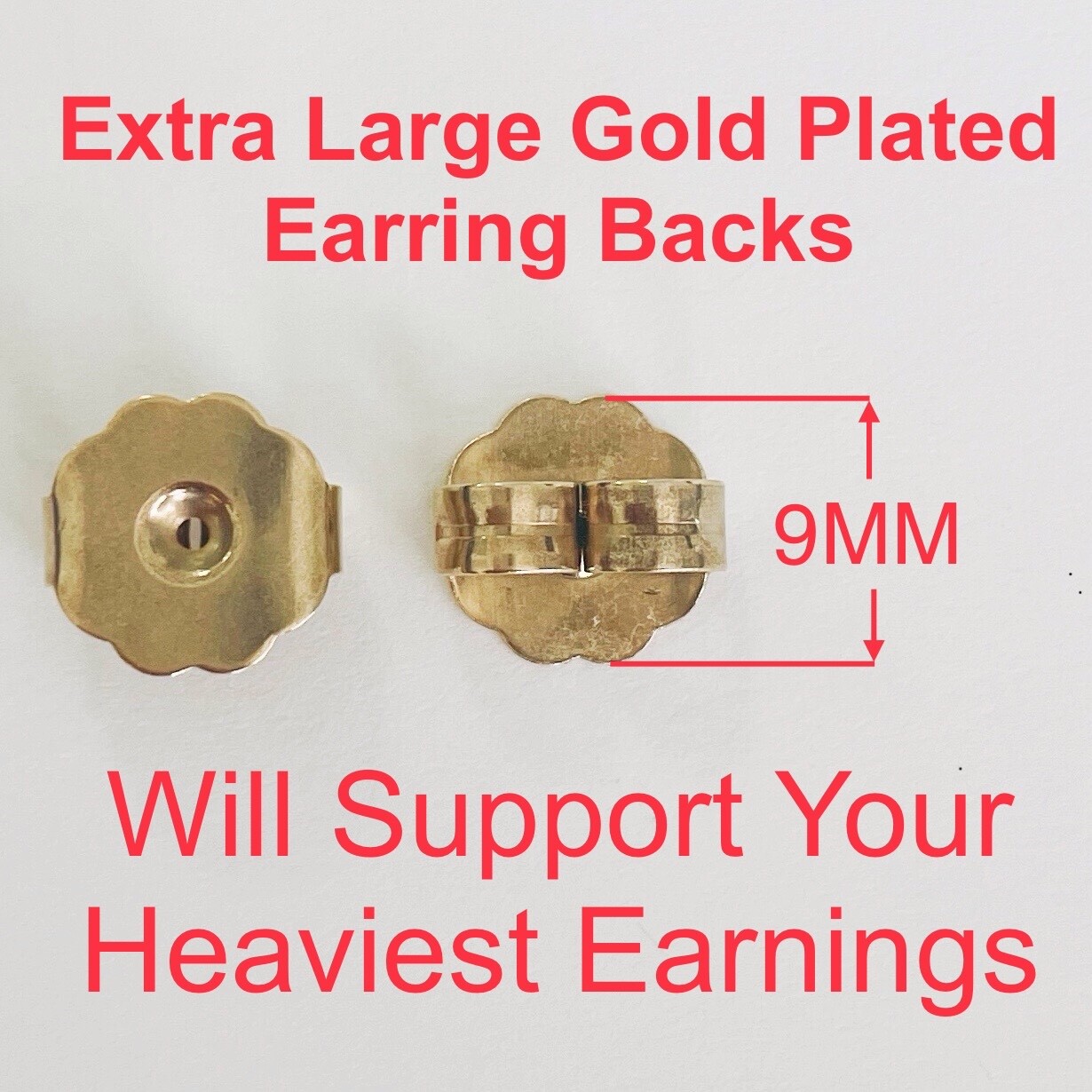 12 Pairs of Hypo-Allergy Extra-large Surgical Steel Gold Plated Earring Backs.