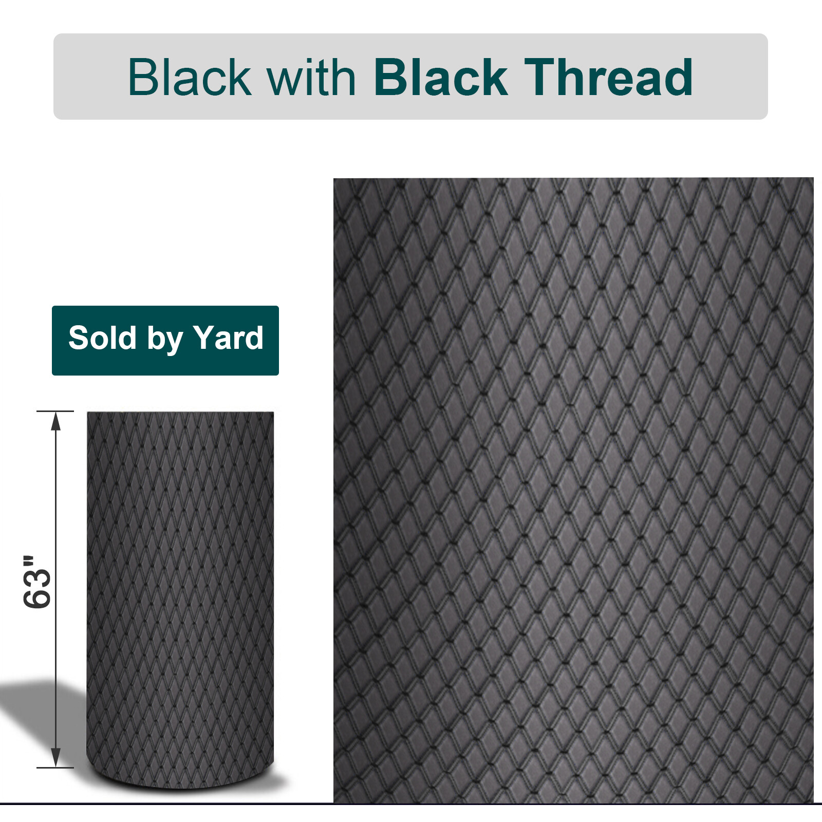 63″Quilted Vinyl Faux Leather Fabric w/Foam Car Upholstery Continuous Yard Black