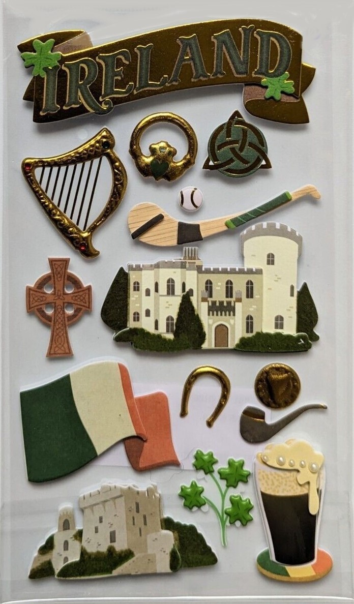 Ireland Travel Themed 3-D Stickers Generic NEW! 12 pcs FAST FREE Shipping!