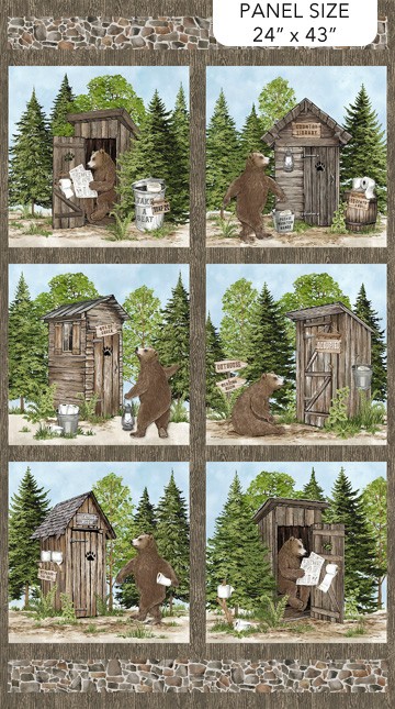 24″ X 44″ Panel Bear Necessities Bears Outhouses Cotton Fabric D784.98