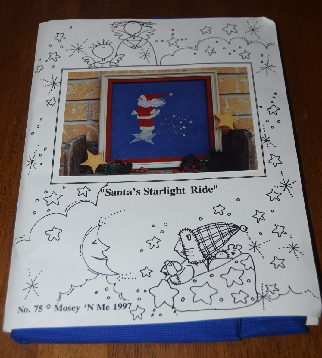 Vintage 1997 Mosey N Me SANTA’S STARLIGHT RIDE Cross Stitch Chart & Fabric