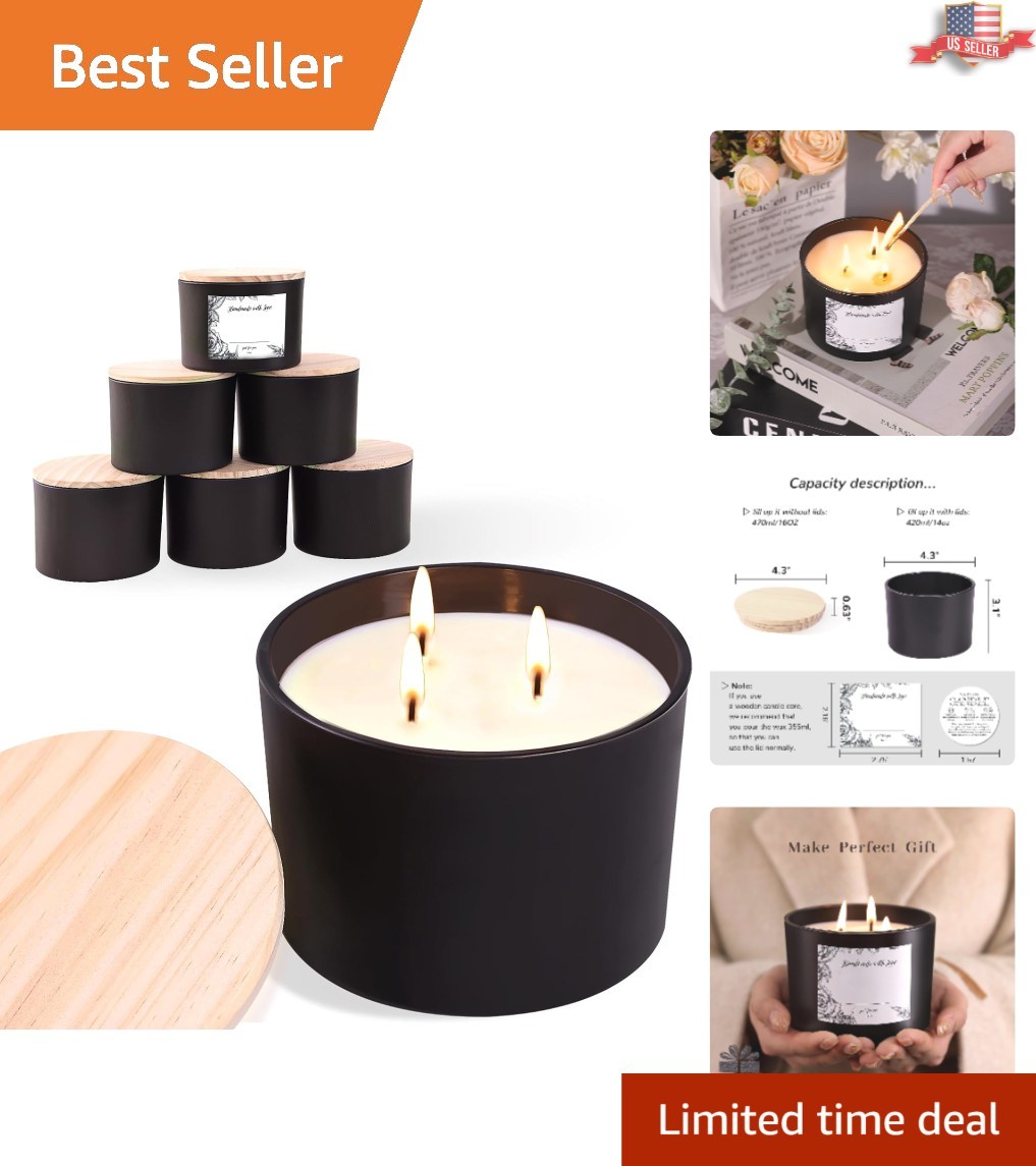 Craft Exquisite Candles with 6-Pack 16 oz Frosted Black Glass Jars & Wooden Lids