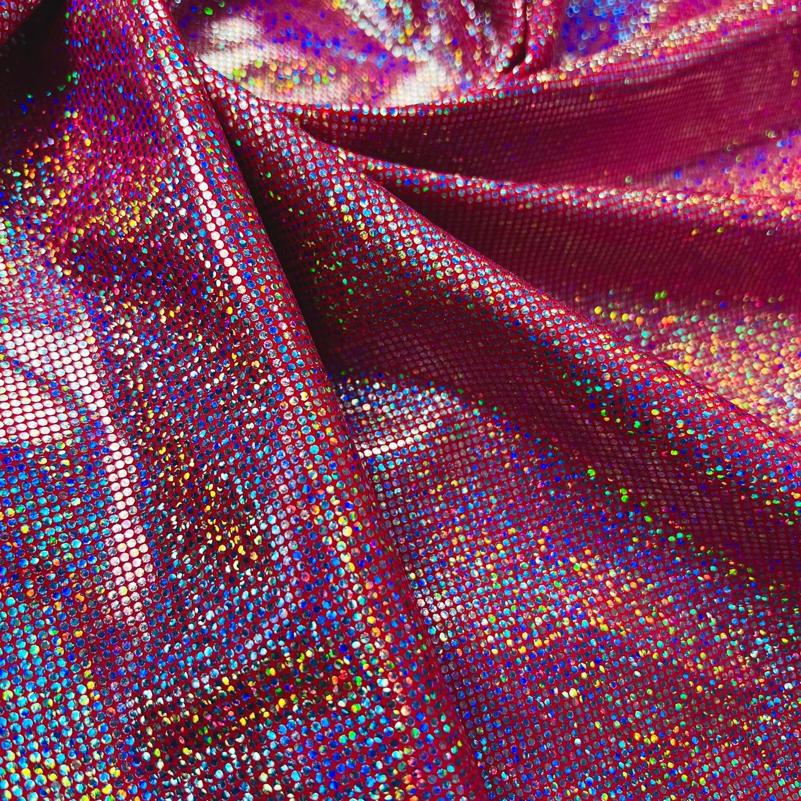 Hologram Metallic Coral background Foil Stretch Spandex by the Yard for Swimwear