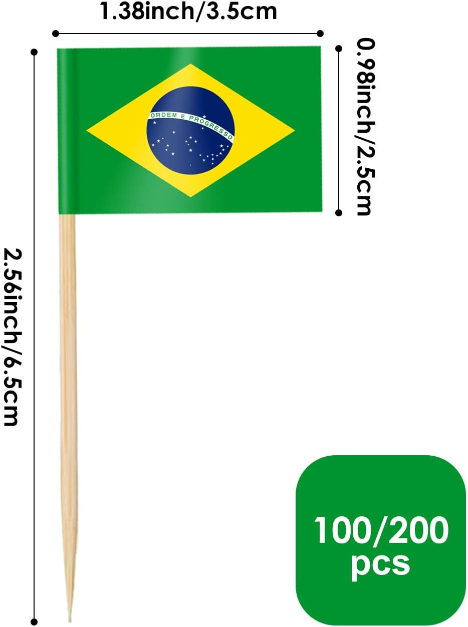 Brazil Flag Toothpick Flags Picks, 200 Pcs Small Tiny Brazil Cupcake Toppers Sti