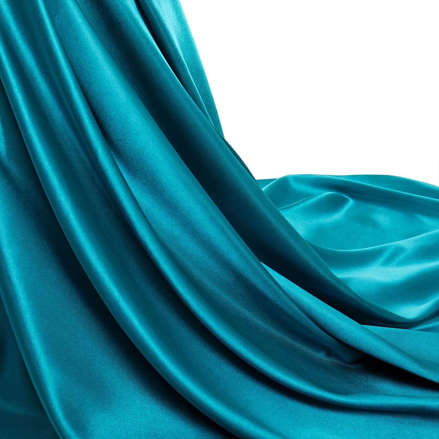 Teal Satin Fabric by the Yard, 55 Inch Wide, Shiny and Soft Charmeuse Satin Fabr