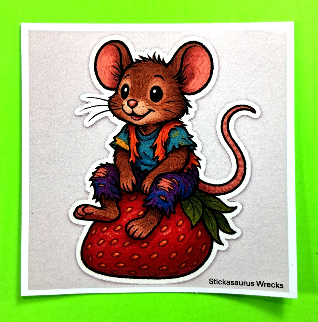 Tattered Mouse & Strawberry Sticker Sheet Style 1