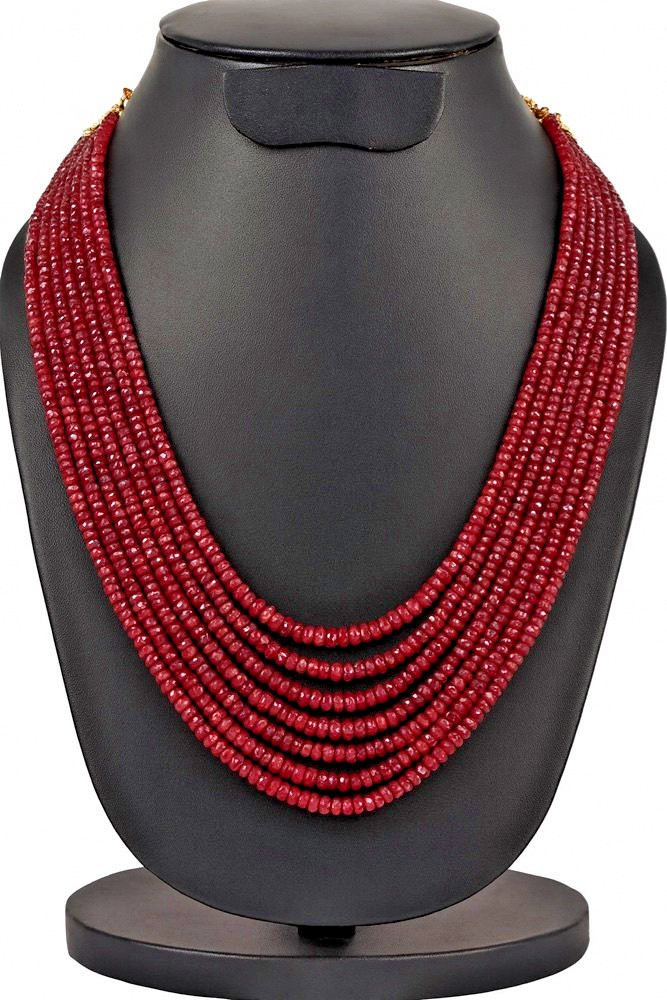 4-5mm 640 CT Faceted Natural Ruby Gemstone 7 Strand Necklace For Women 18″ Chokr