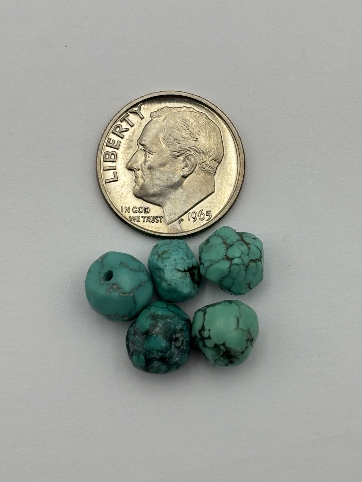 5pc Natural Turquoise Nugget Beads 6-9mm Heavy Black Matrix Spiderweb Freeform