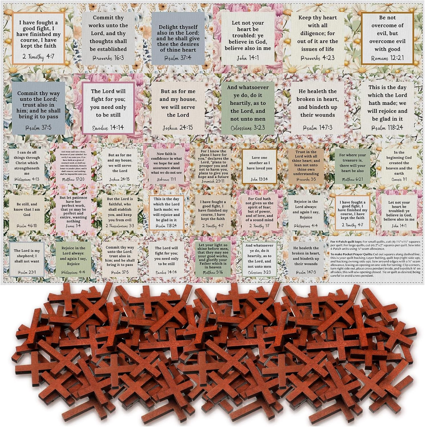 38 Sets Pocket Prayer Quilt Kits with Wooden Crosses, Mini Prayer Cloth Squares