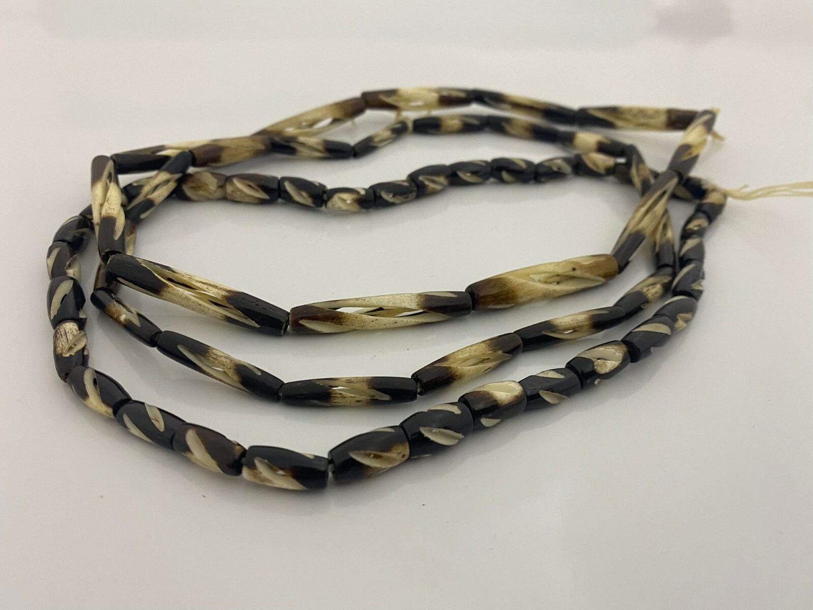 Carved Bone Two Tone Spiral Cut Buffalo Bone Horn Hairpipe Beads All sizes