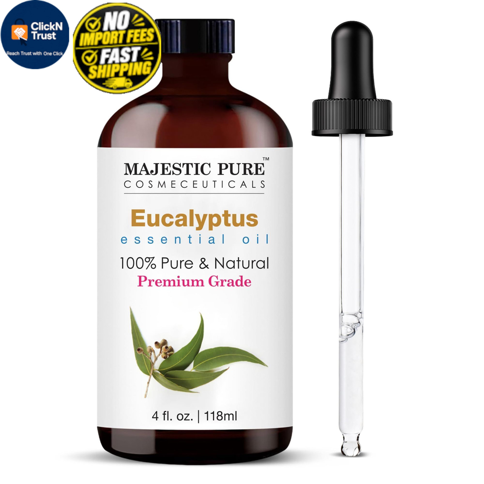 Majestic Pure Essential Oil with Glass Dropper – 4 Fl Oz (Pack of 1), White