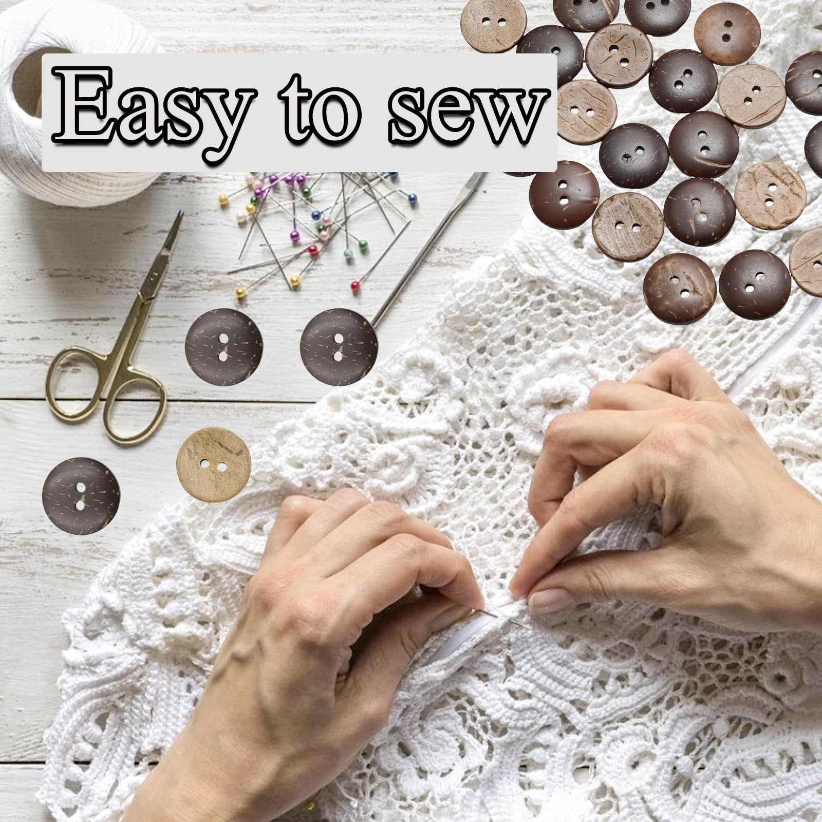100 Pcs 7/8 inch Natural Coconut Shell Buttons, 2 Hole Big Bulk Brown Wooden …
