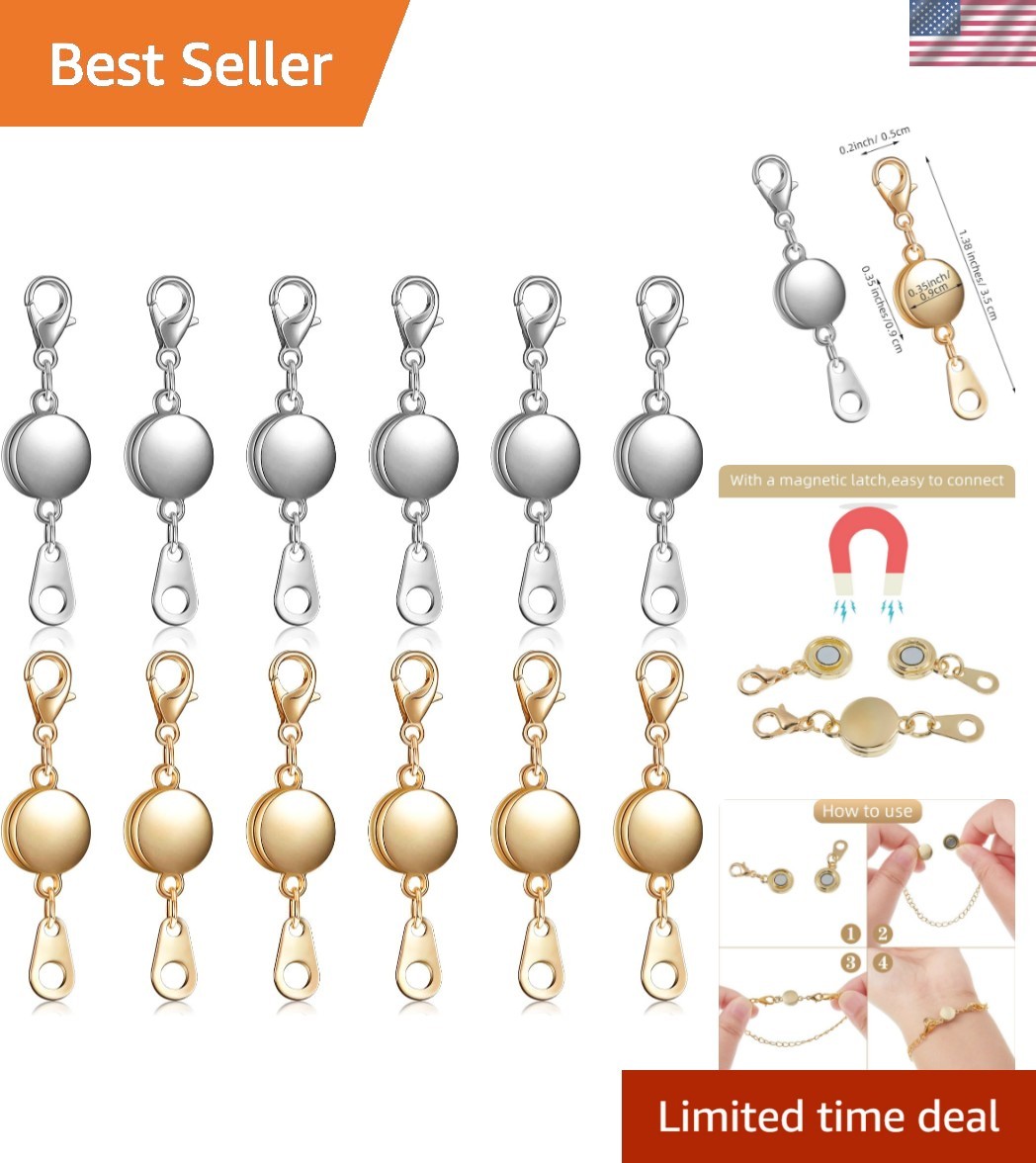 12 Locking Magnetic Jewelry Clasps – Round Lobster Clasp – Gold & Silver