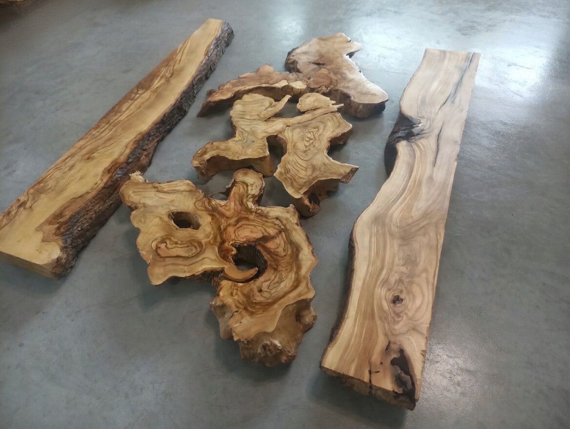 Live Edge Olive Wood Slab Set in 5 Pieces for DIY and Epoxy River Table