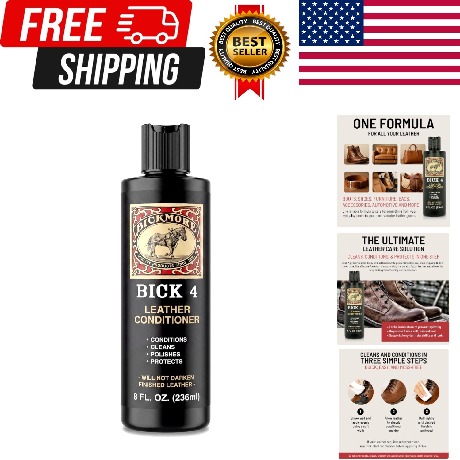 Bickmore Bick 4 Leather Conditioner 8 Oz – Cleaner & Conditioner – Restore Polis