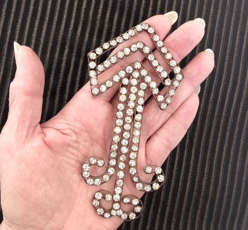 Antique 5″ Paste Clear Rhinestone Appliqué Art Deco Sew-on Embellishment 1920’s