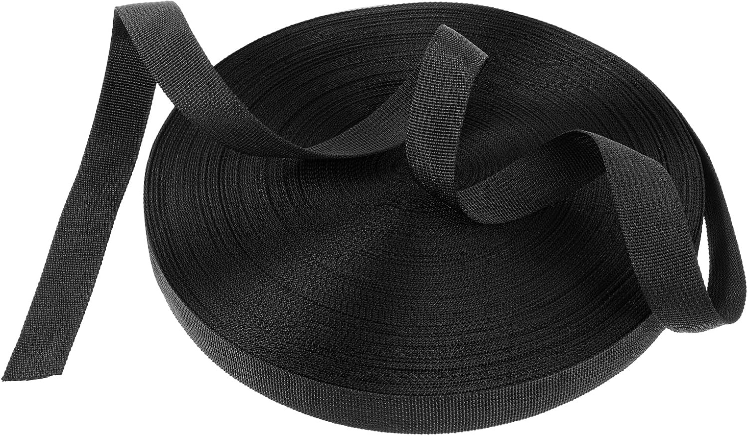 50 Yards Nylon Webbing 1 Inch Heavy Duty Nylon Strapping Flat Webbing Strap, Bla
