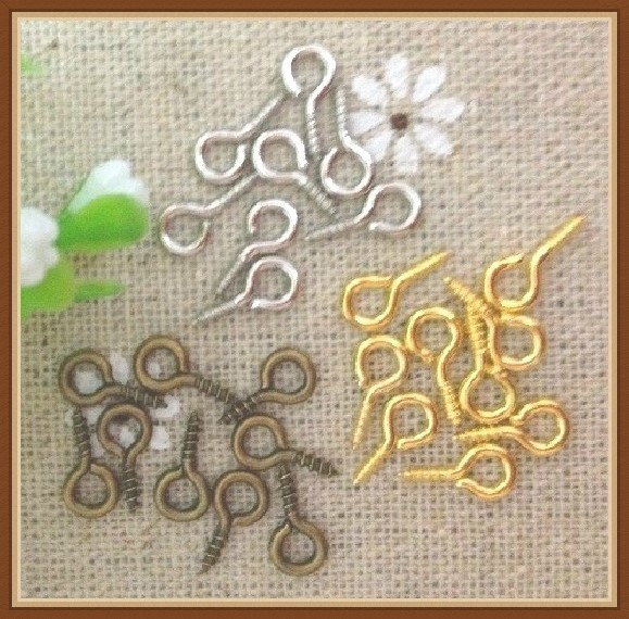 100Pcs Screw Eye Pins 8mm,9mm,10mm ,13mm,15mm 4 colors for jewelry finding