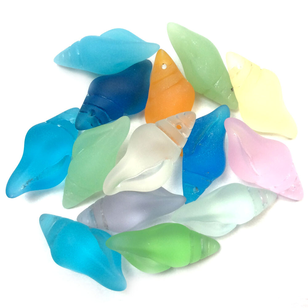 Aqua Green Purple Mango 21x14mm Small Conch Shell Sea Glass Frosted Charms Q4