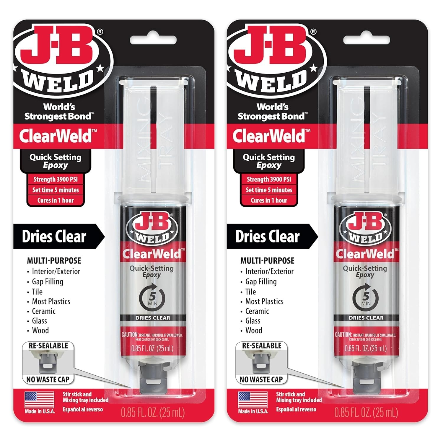 Fast-Setting Clear Epoxy with Syringe, Perfect for Metal, Wood & More – 2 Pack
