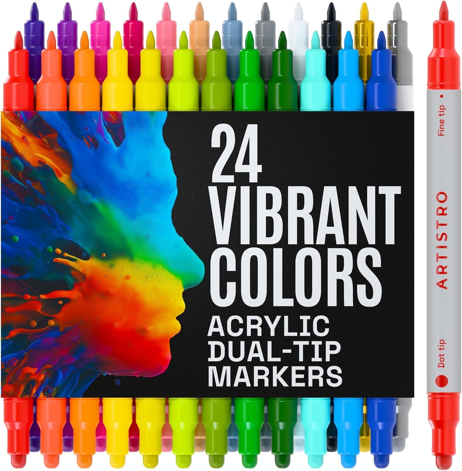 ARTISTRO 24 Acrylic Paint Markers for Rock, Fabric, Wood, Glass, Decoration – Du